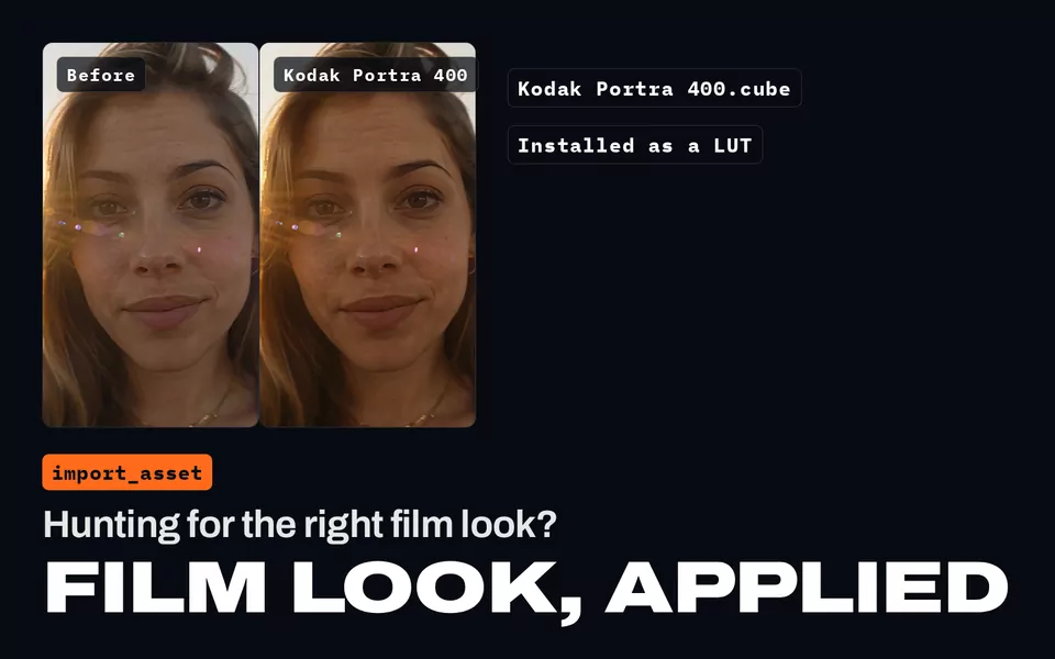 Hunting for the right film look? Film look, applied: a golden-hour close-up before and after Kodak Portra 400, installed as a LUT.