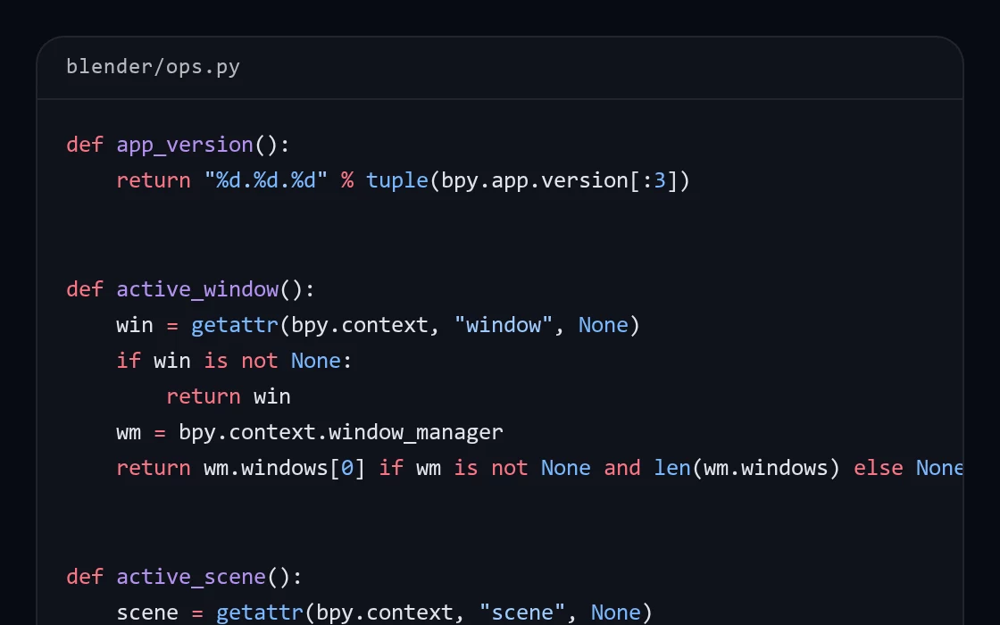 The first lines of the Blender plugin's own source code.