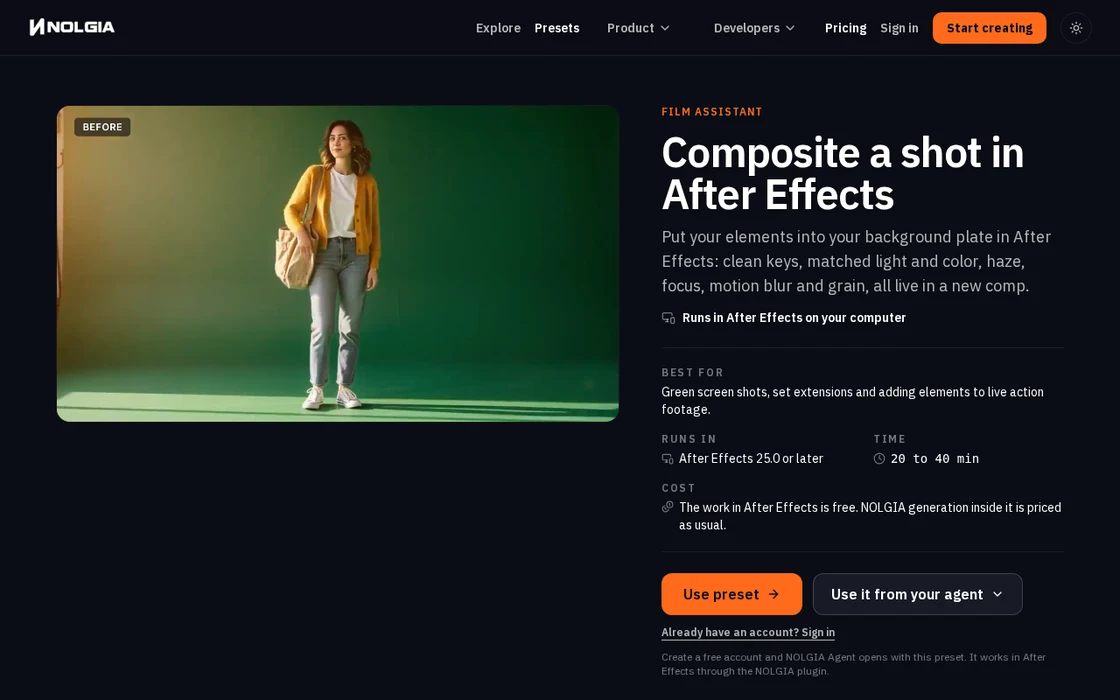A Film assistant preset page with its starter prompt.