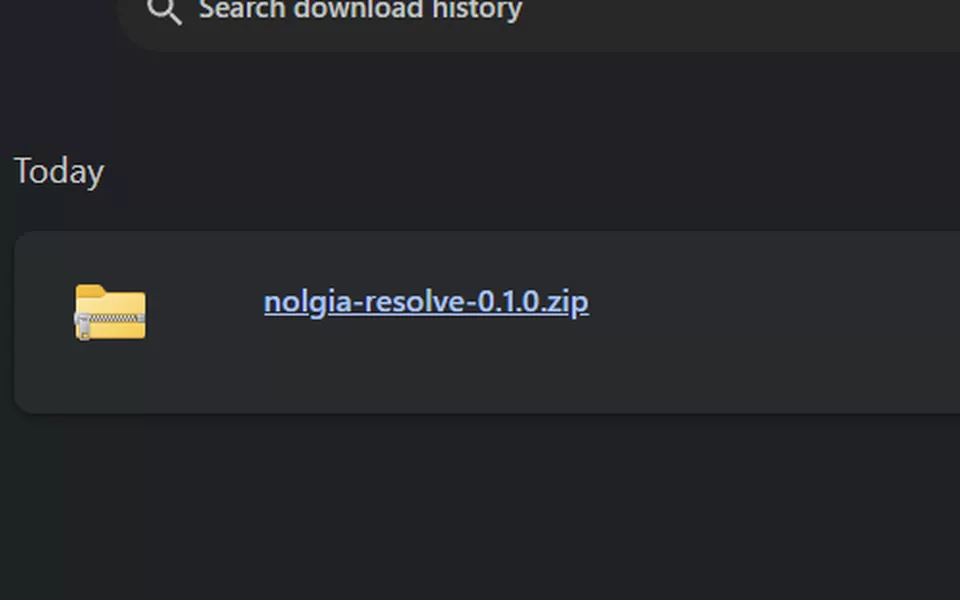 The browser's download list with the DaVinci Resolve plugin file.